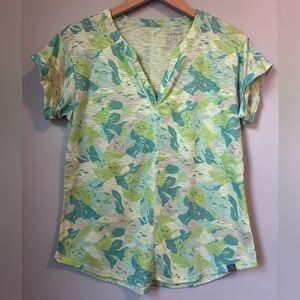 L.L. Bean Green Leaf Print Blouse
